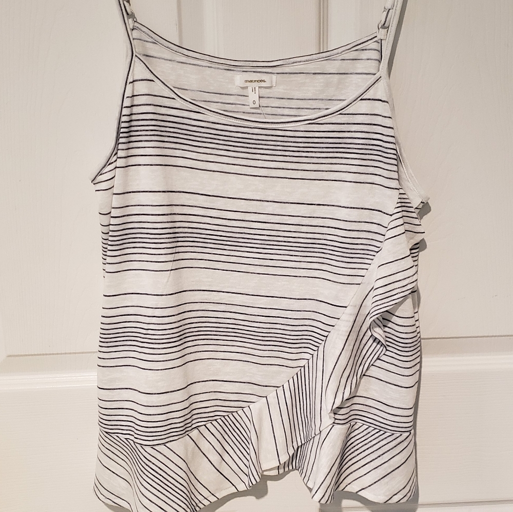 Dark Navy/white striped ruffled tank top